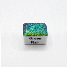 Load image into Gallery viewer, Green Flair Holographic Watercolour Paint Half Pan