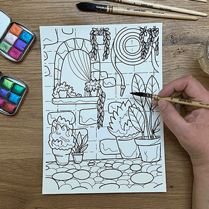 Watercolour colouring pages